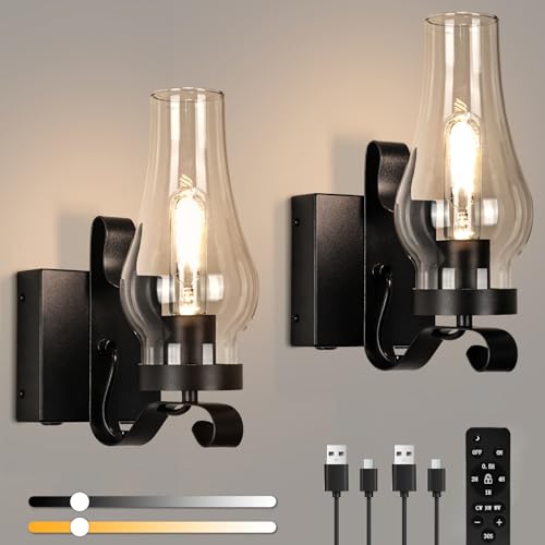 Battery Operated Wall Sconces (Black / Battery Operated)