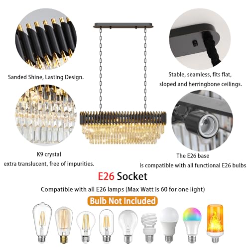 40" 8 Light Modern Black Gold Crystal Chandelier (Black L40")