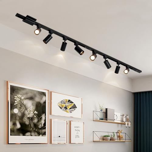 6 Light LED Track Lighting Kit with 6.6FT H Track Lighting Rails & Floating Canopy Connector (Black / 6 Lights)