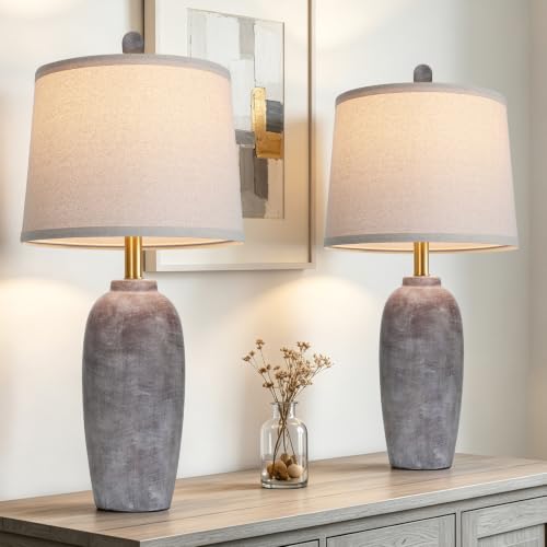 26 Inch Farmhouse Ceramic Jar Table Lamps Set of 2 (Earth Brown)