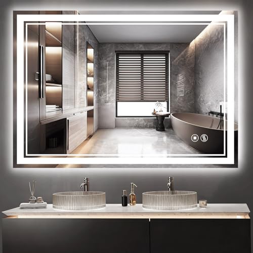 40 x 28'' LED Bathroom Mirror Fogless Bathroom Mirror with Lights Dimmable 3 Colors Bathroom Vanity Mirror Wall Mounted Home Decor Explosion (40"L x 28"W)