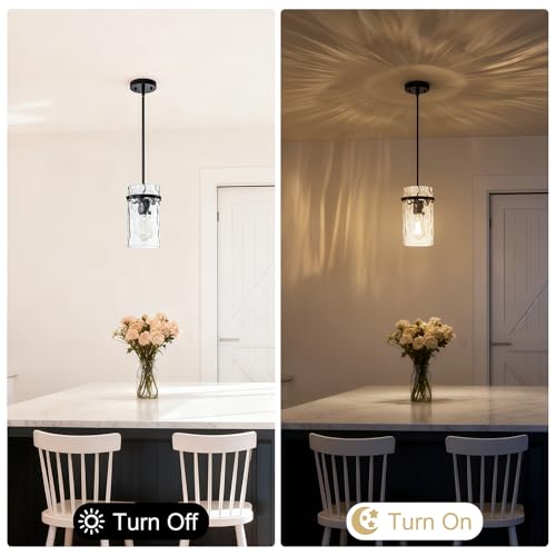 Farmhouse Black Hammered Glass Pendant Lights Kitchen Island for Foyer (Black-1 Pack)