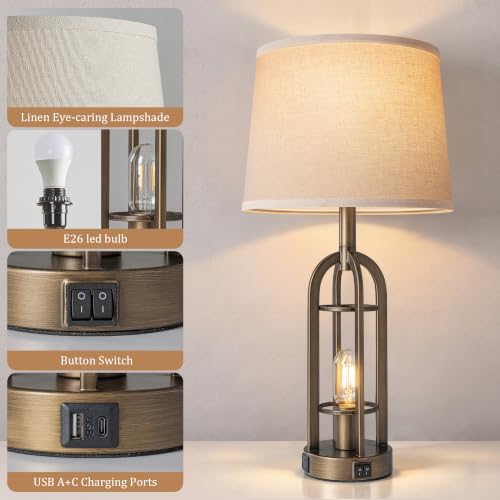 24" Farmhouse Table Lamps for Living Room Bedroom Set of 2 (9.Button Switch - Antique Bronze)