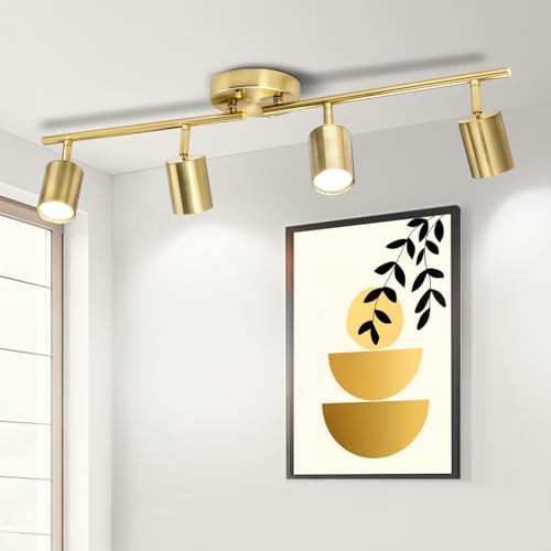 4 Ways Gold Track Lighting Fixtures Ceiling Gu10 Bulbs Not Included (Gold / 4 Ways)