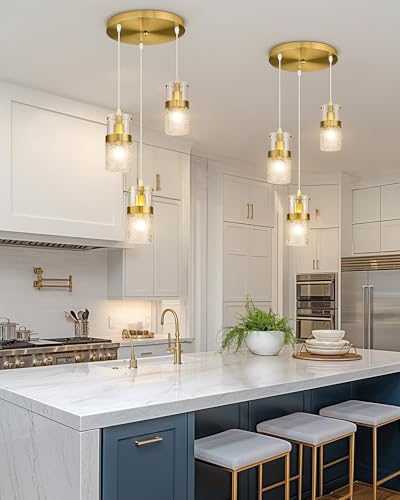 3 Light Pendant Light Fixtures (Gold -Hammered Glass / 3.5" Hammered Glass, 3-Light)