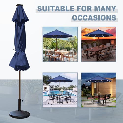USA 10-Year-Non-Fading 10ft Market Patio Umbrella, Commercial Grade Table Sun Umbrella with 80 Solar LED Lights, Crank Open, Windproof & UPF 50+ UV Protection for Garden, Deck, Pool, Backyard, No Tilt, Navy Blue (Navy Blue / 10FT(Single Vent No Tilt))