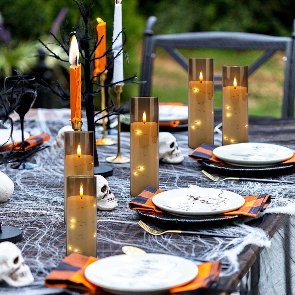Halloween Decoration Flickering Flameless Candles - 24 Pack, Grey-2