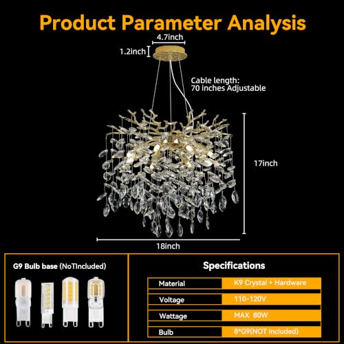 Modern Crystal Tree Branches Chandelier (Gold / Round 18")
