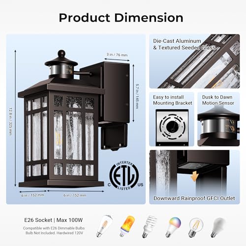Outside Wall Lighting for House with GFCI Outlet (ORB / Motion Sensor 1-Pack)
