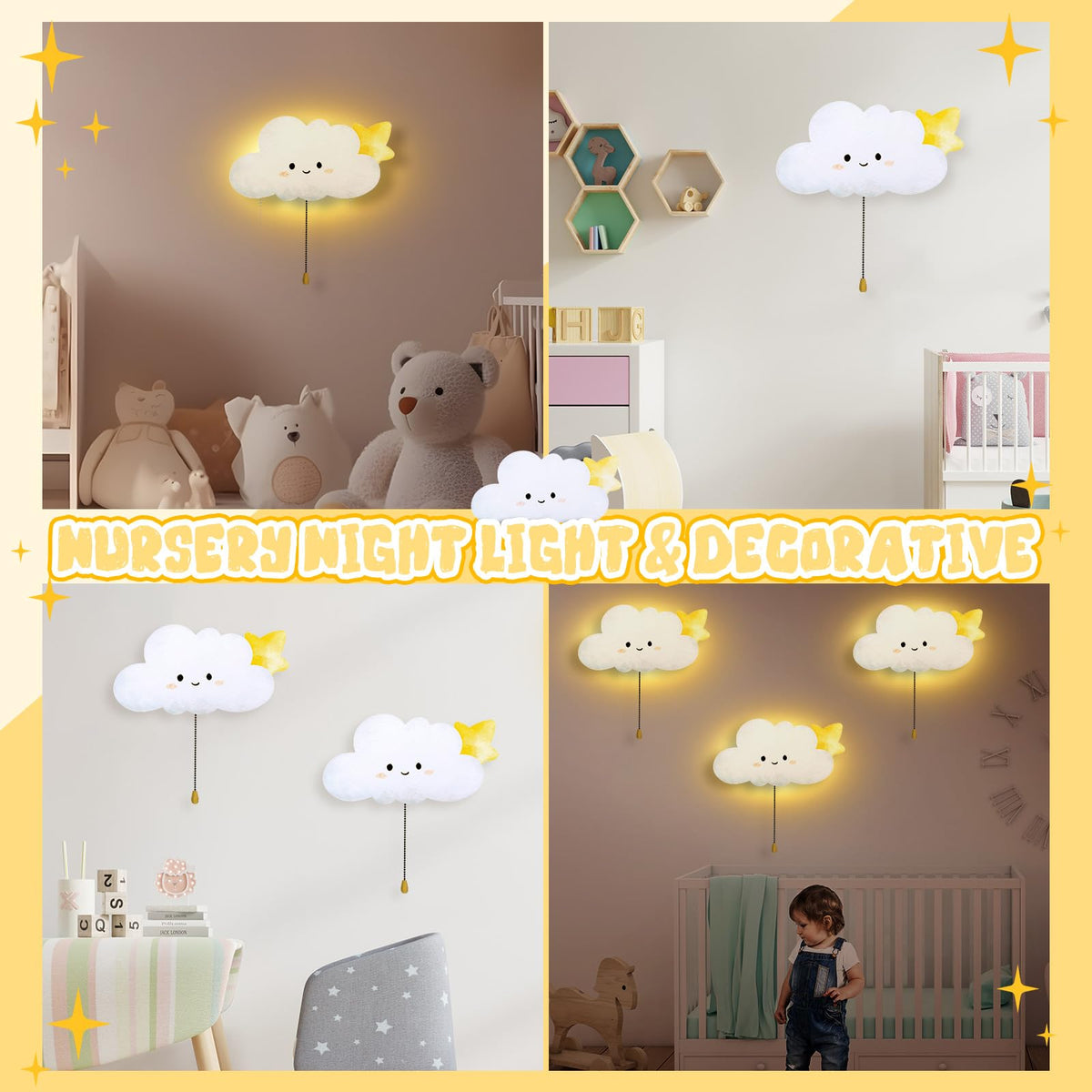 Kids Wall Cloud Lamp Night Light Floating Battery Operated Hanging (Cloud)