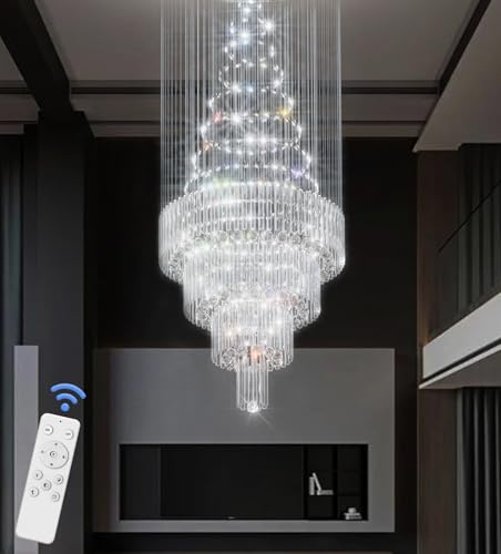 D32 x H79'' Modern Crystal Chandelier for High Ceiling Large Foyer Chandeliers for Living Room Entryway Staircase Villa (Silver / D32"X H79")
