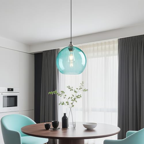 Aqua Pendant Lights Kitchen Island 3 Pack (Light Blue / L - 9.84 in)