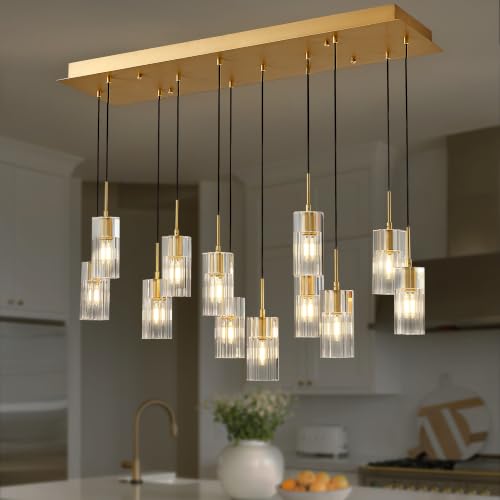 Modern Raindrop Rectangle Crystal Chandelier for Dining Room Over Table (Brass / Rectangle-12 Lights)