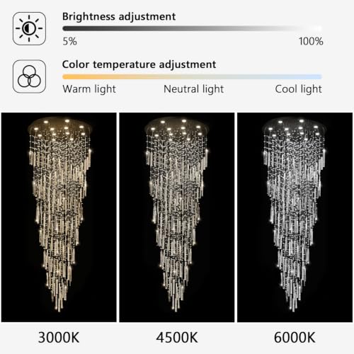 D32'' x H100'' Modern Crystal Chandelier High Ceiling Chandeliers for Entryway Glam Chandelier Large Raindrop Chandeliers LED Dimmable Light Fixtures for Staircaes Foyer Hallway Living Room Black (D32" x H100" Black)