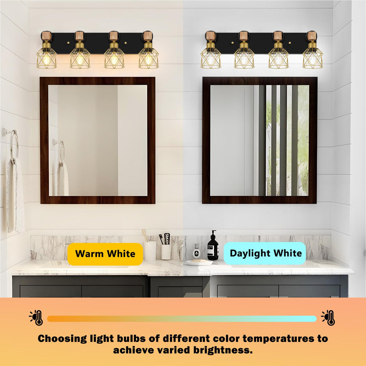 Farmhouse Bathroom Vanity Light Fixtures (Black & Gold / 4-Lights)