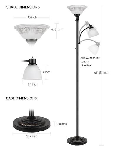 Torchiere Floor Lamp for Living Room with Reading Light (Black)