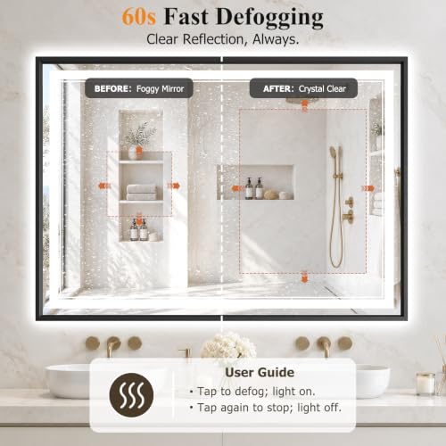 36"x36" LED Bathroom Mirror with Lights (Black / 36"L x 36"W)