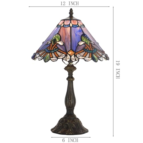 Tiffany Table Lamp Stained Glass Bedside Reading Light W12H19 inch (Blue Purple Baroque style)
