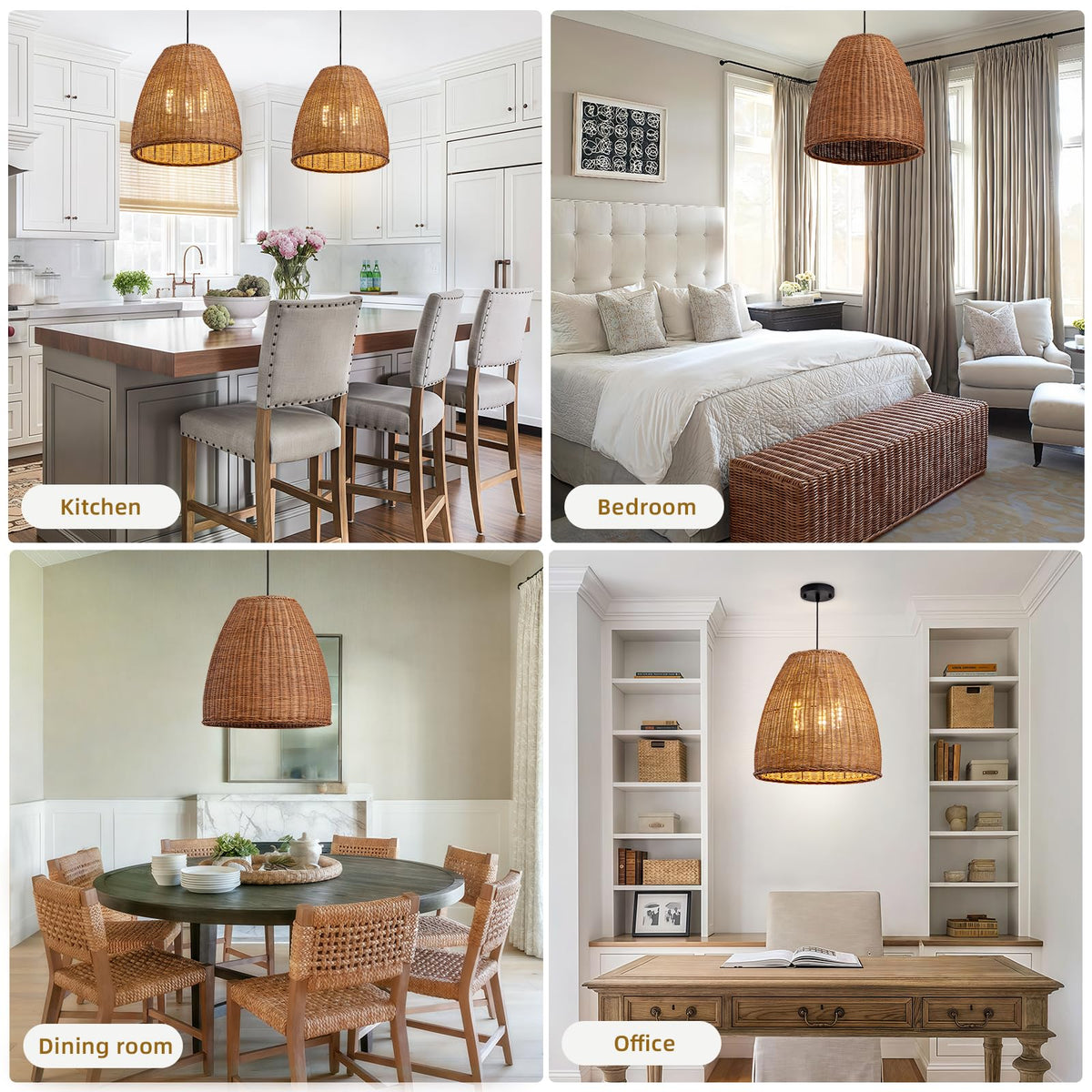 16.5" Rattan Pendant Light (Dark+Curry / 16.54" 3-Light)