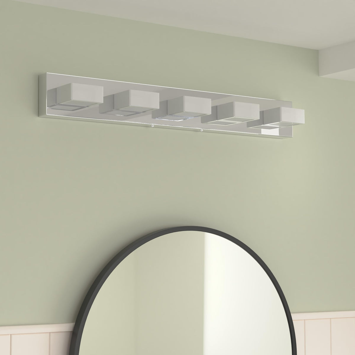Dimmable Chrome Bathroom Light Fixtures 5 Lights Modern LED Vanity Light Fixtures Acrylic Stainless Steel Chrome Bathroom Vanity Wall Lighting Over Mirror (Chrome-Dimmable / 34 inch)