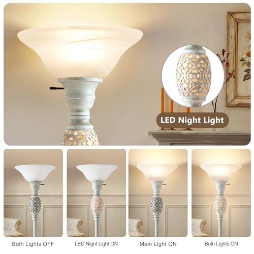 70" Torchiere Floor Lamp with NightLight (Silver Gray)