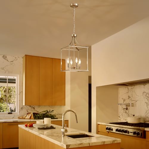 Farmhouse Brushed Nickel Chandeliers for Dining Room (Lantern-Brushed Nickel)
