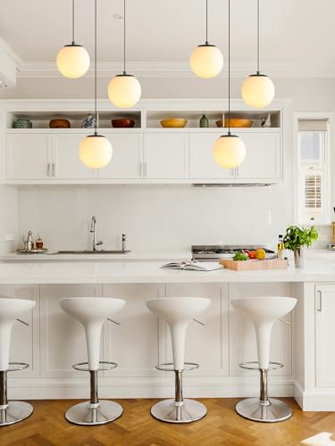 3 Light Globe Pendant Light Modern White Globe Glass Chandelier Black Hanging Fixture for Kitchen Island Foyer Hallway Dining Room (Black-White / Globe 3-Light)