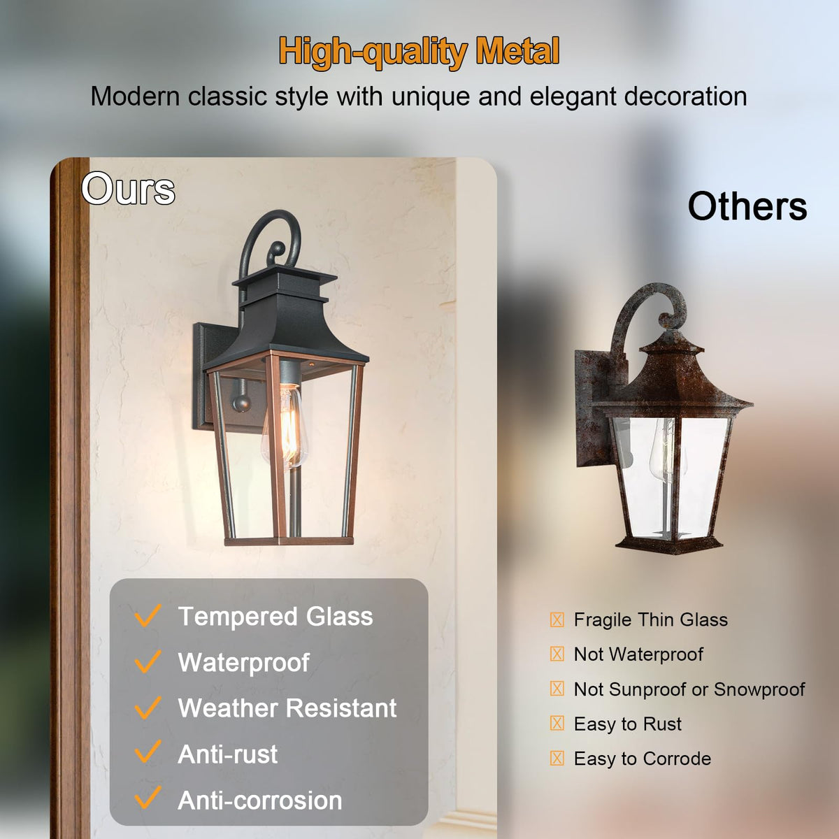 ALVIME 16" Copper Finish Outdoor Wall Sconces (Texture Black-Antique Copper / Small-16.625 Inch)