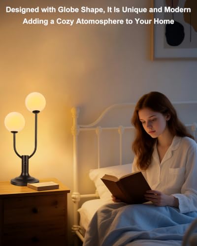 Black Globe Table Lamp for Bedroom Gift G9 Bulbs Included Dimmable (10-Black-Globe-2U)