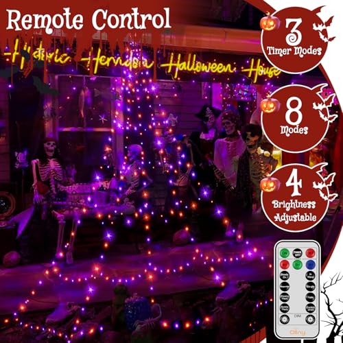 Halloween Lights Outdoor 454 LED Spider Web Lights Orange & Purple Halloween Decorations