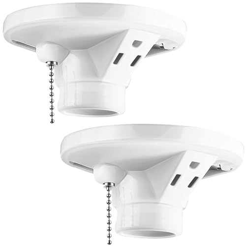 2 Pack Porcelain Light Socket with Outlet and Pull Chain (Porcelain)