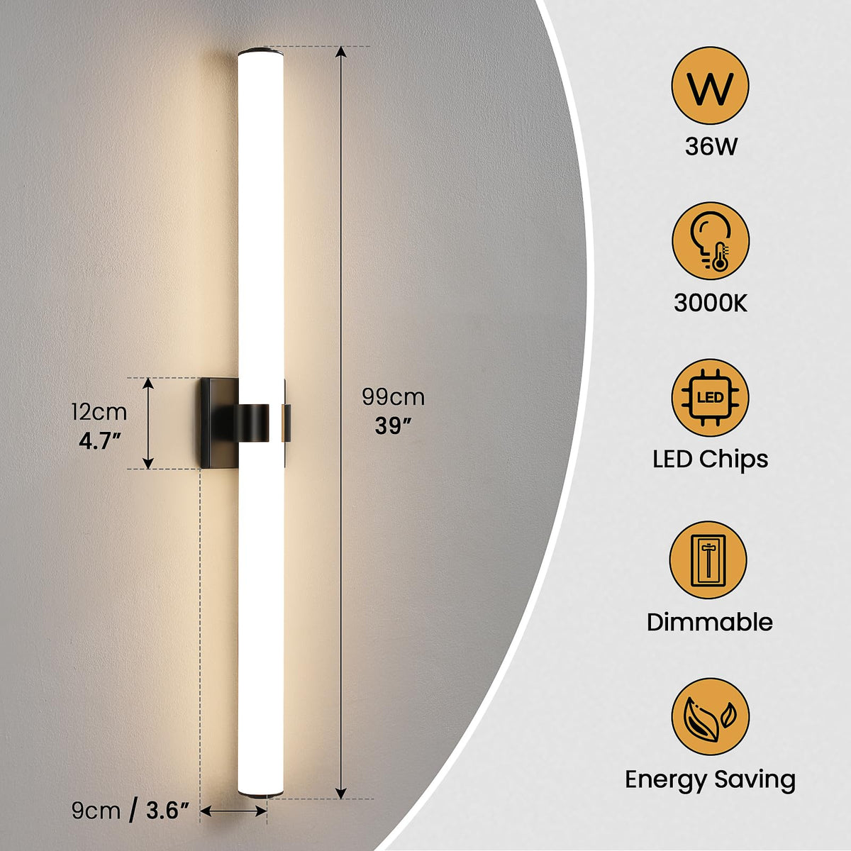 Bathroom Vanity Light (Black / 39 INCH)