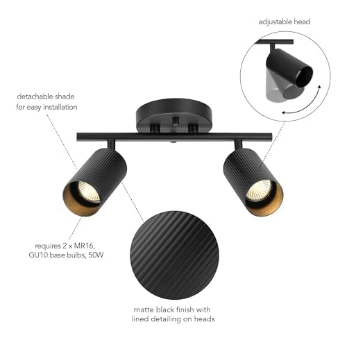 64000114 2 Light Track Lighting Spotlight (Matte Black, Ribbed Shades)