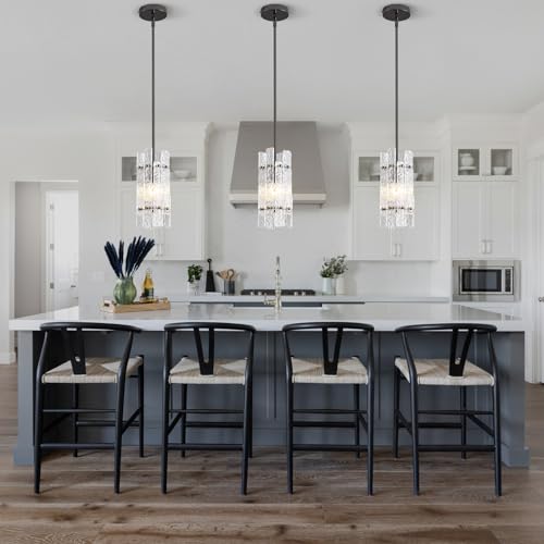 Modern Crystal Pendant Light for Kitchen Island (Pearl Black / 3-Pack(Square))