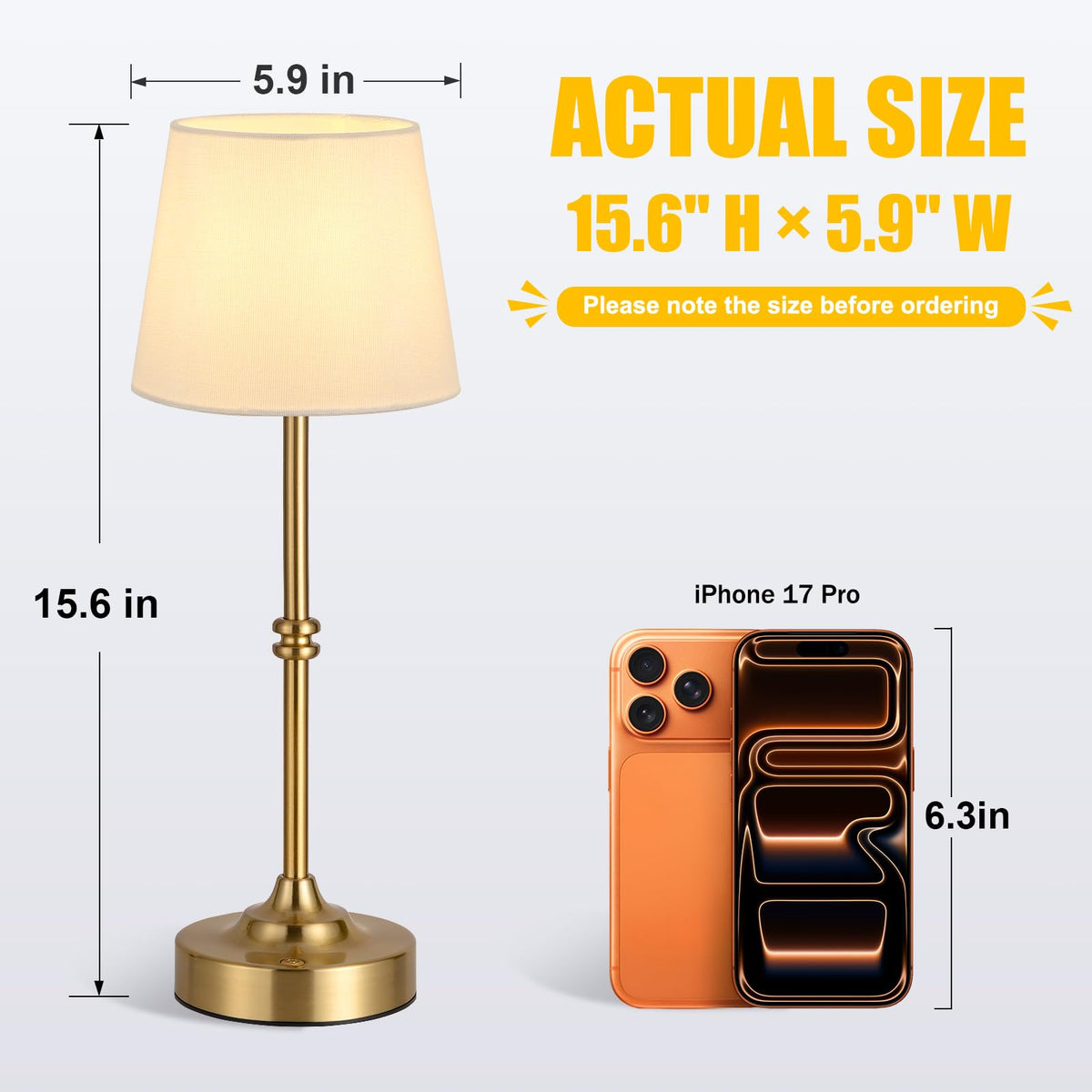 Cordless Table Lamp (Brass / 1 Pack - 15.6in)