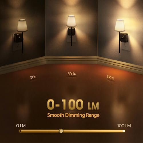LED Night Lights Plug into Wall 2 Pack Vintage Linen Fabric Lamp (Black / 2 Pack)