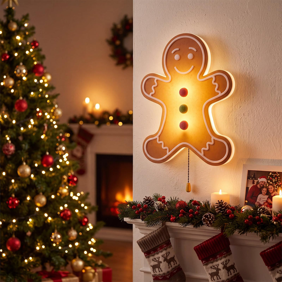 Gingerbread Man Christmas Night Light Wall Lamp Nursery Lighting (Gingerbread Man)