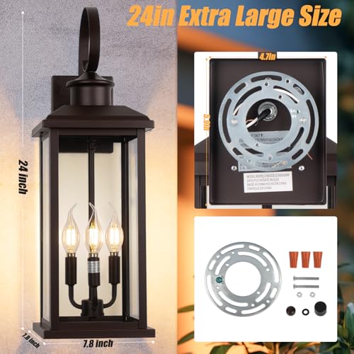 24 Inch 3 Light Outdoor Wall Lights 2 Pack Bronze Modern Sconces (Bronze / No Sensor)