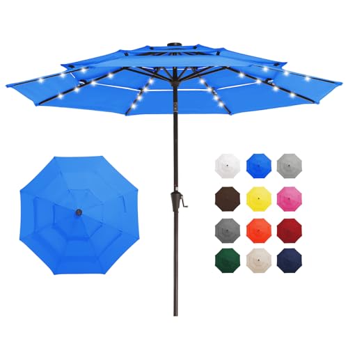 9 ft 3 Tier Outdoor LED Lighted Patio Umbrella w