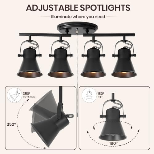 4 Light Black Track Lighting with Pull Chain (4-Light / Black Pull Chain)