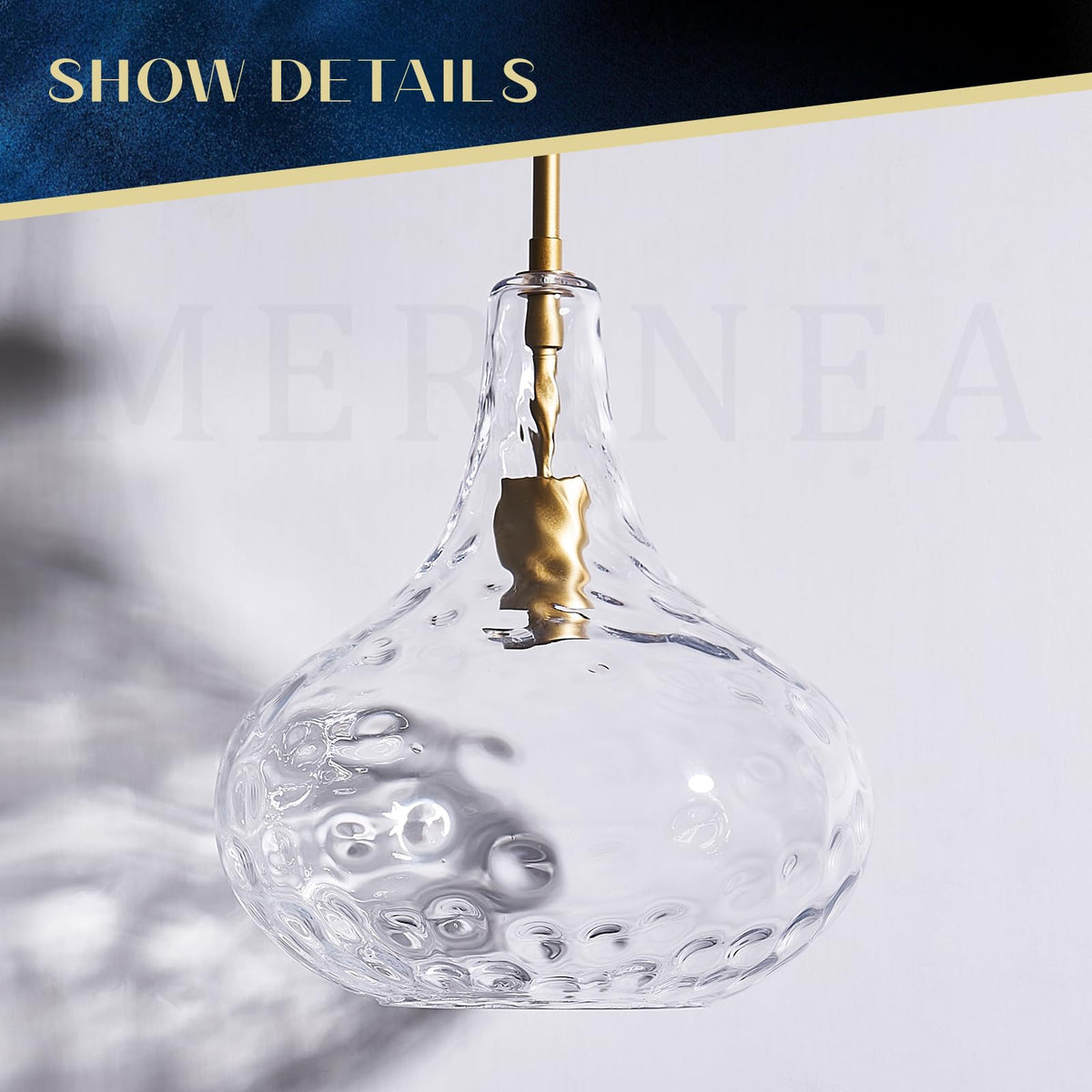 11" Clear Hammered Glass Pendant Light (Gold)