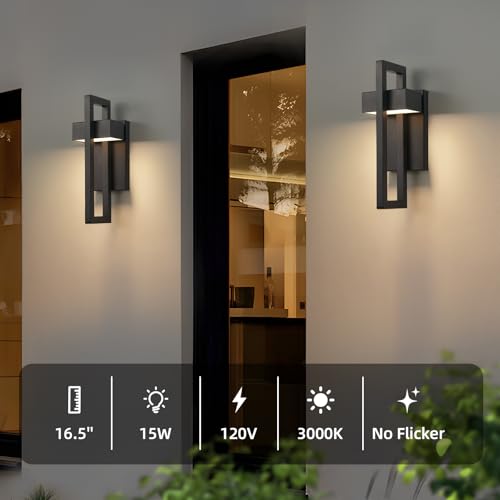 Modern LED Outdoor Wall Lights Black Exterior Lighting Fixtures (Black - No Sensor / 16.5Inch - 1 Pack)