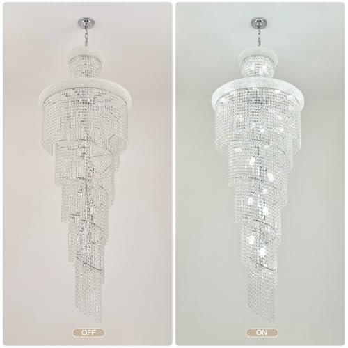 28 Light Large Long Spiral Crystal Chandelier for High Ceiling Foyer Entryway Living Room Staircase Chrome Finish 78'' H X 28'' W X 28'' D (Chrome / 78'' H X 28'' W X 28'' D)