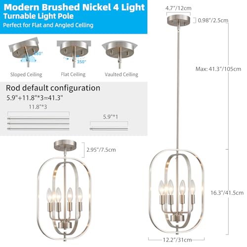 12.2" Modern Brushed Nickel Chandelier Farmhouse 4 (Oval -Brushed Nickel)