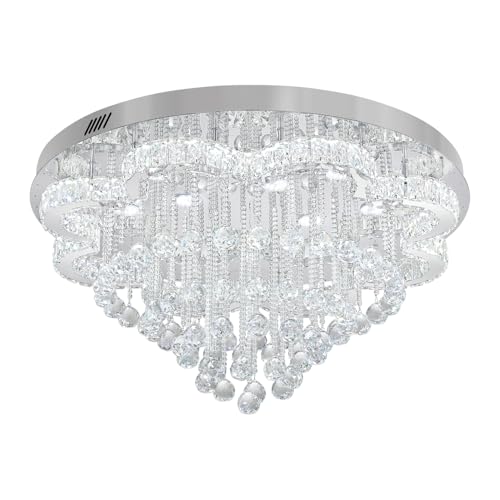 32in Modern Crystal Chandeliers for Living Room LED Crystal Ceiling Light Fixtures Flush Mount Chandelier Ceiling Chandelier for Bedroom Foyer Hallway Dining Room (Silver / 32inch)