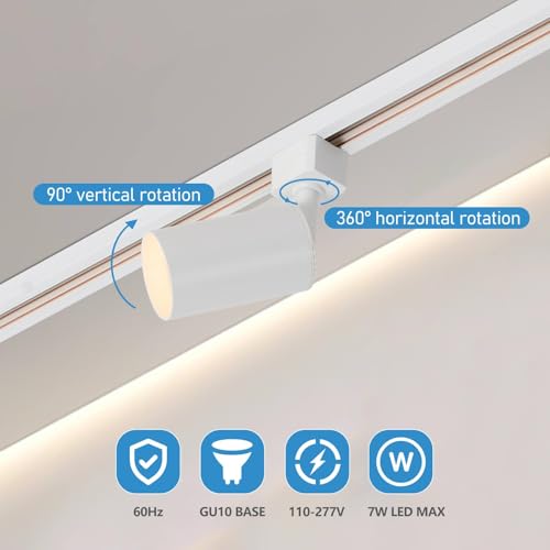 6 Lights LED Track Lighting Kit with 6.6FT H Track Lighting Rails & Floating Canopy Connector (White / 6 Lights)