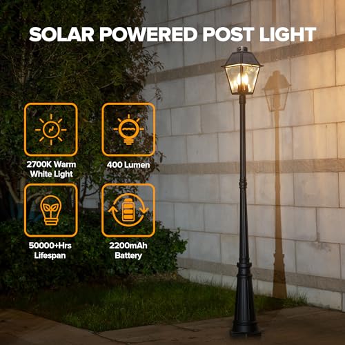 400 Lumen Outdoor Solar Lamp Post Light with Motion Sensor (Head+Post)