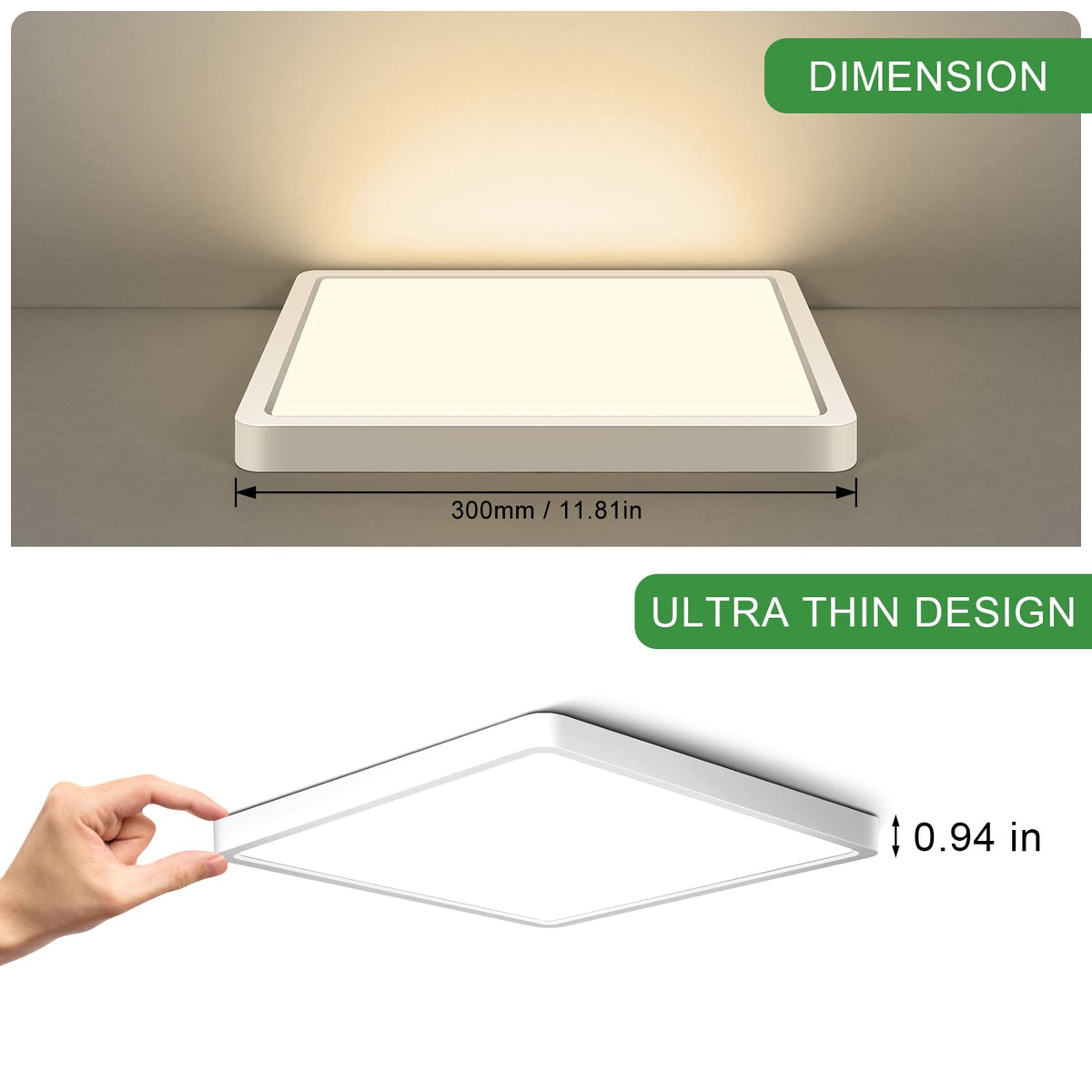 12Inch 24W Square LED Ceiling Light Fixtures Flush Mount (Warm White / 12 inch White)