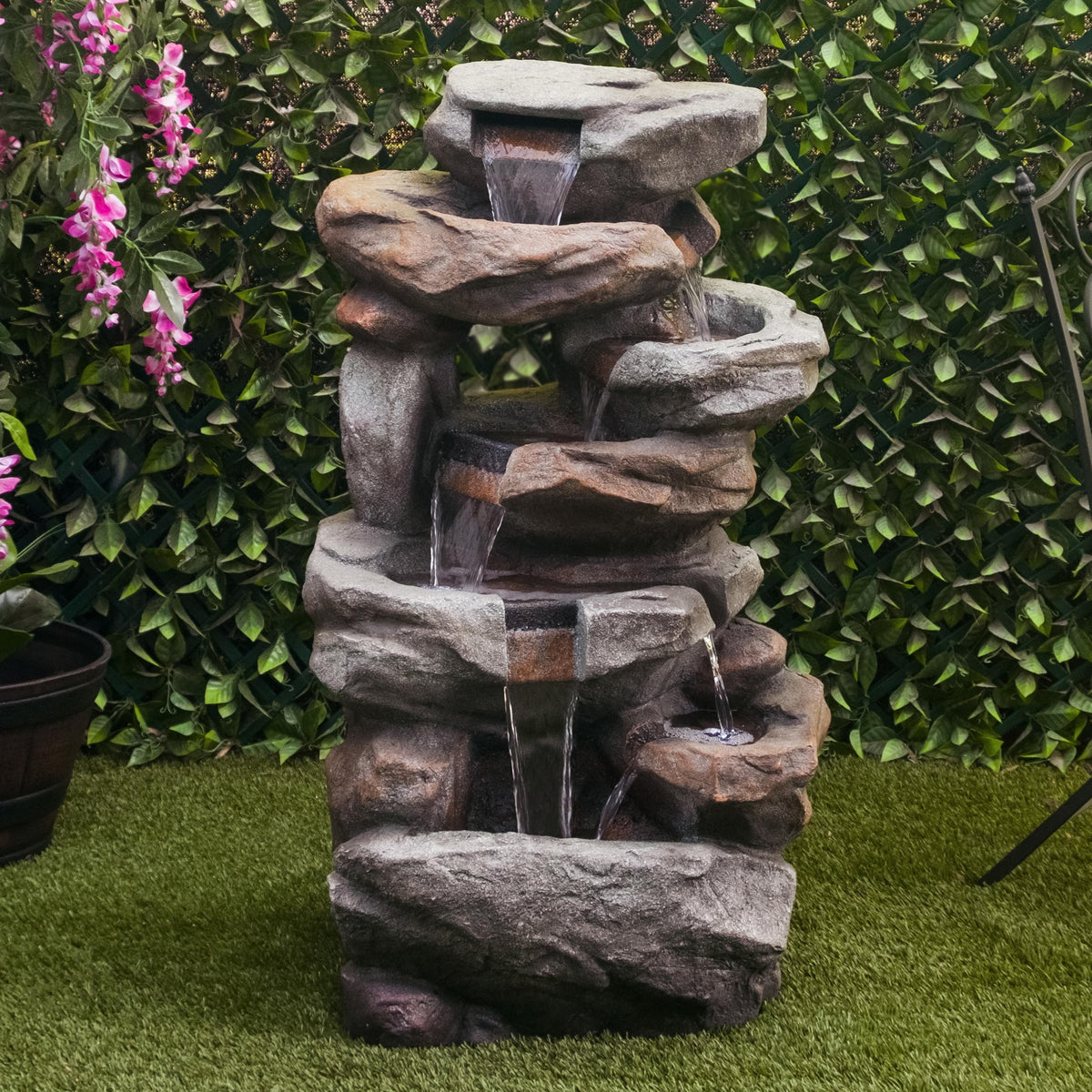 WIN1484S Cascading Natural Stone Fountain with LED Lights (Multicolor)