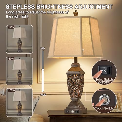 27.5" Touch Control Traditional Table Lamp Set of 2 with USB A+C (Bronze Gold-10 / 27.5")